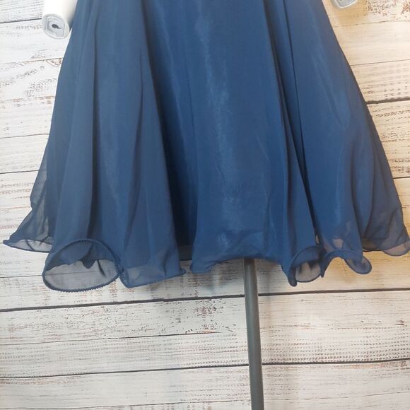 NWT Elizabeth K Lace Bodice Chiffon Navy Blue Semi-Formal Dress, Size M - Picture 6 of 16
